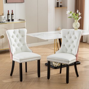 Set of 2 American PU Leather Upholstered Dining Chairs with Wooden Frame Nailhead Trim and Velvet Back, Kitchen Side Chairs-Koiai - 1 of 4