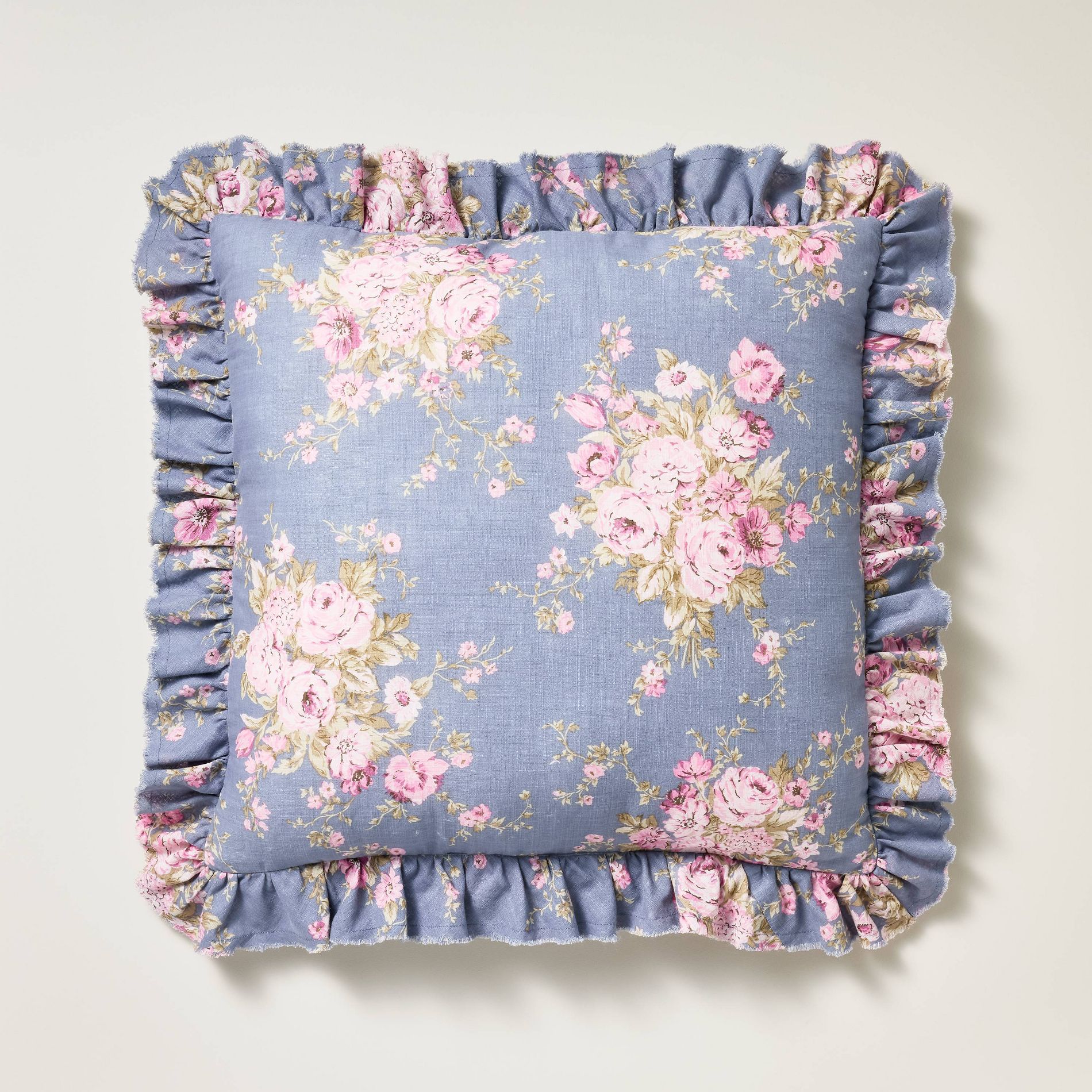 24"X24" Ruffle Square Pillow Blue Floral Simply Shabby Chic