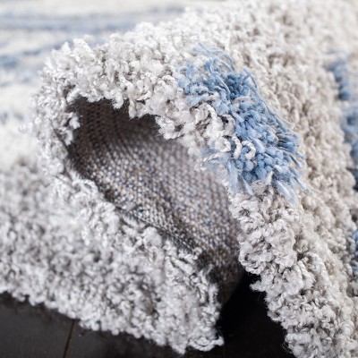 Grey and Blue Abstract Shag Square Area Rug