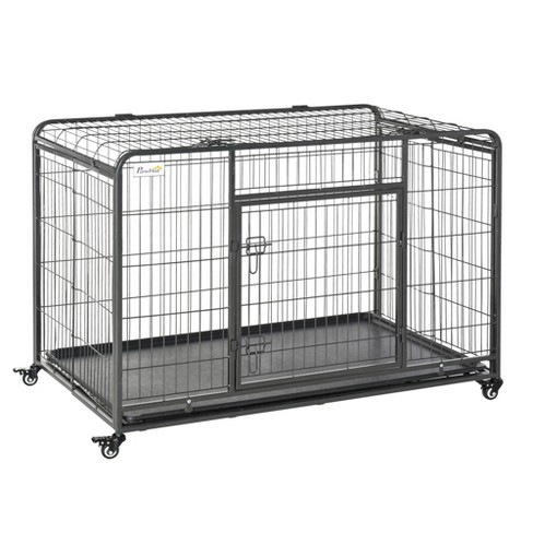 Pawhut Folding Design Heavy Duty Metal Dog Cage & Kennel With Removable Tray And Cover, & 4 Locking Wheels, Indoor/outdoor 49" : Target
