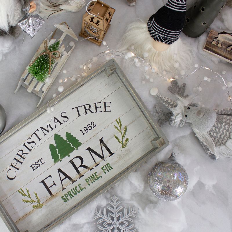 Northlight Set of 2 Gray and White Farm Fresh Christmas Trees Wooden Tray Hanging Signs 21", 2 of 6