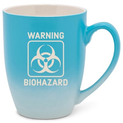 100 North Blue and White Two Toned Ombre, 10 Ounce, Comfortably Fits Your Hands, Ceramic Tea Coffee Cup Mug, Warning Biohazard
