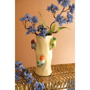 Ceramic Log Vase with Colorful Birds – 12.5" Tall Handcrafted Art Decor by Kalalou - 1 of 4