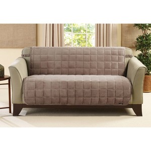 Deluxe Pet Armless Loveseat Furniture Cover Sable - Sure Fit: Polyester Faux Suede, Indoor Slipcover, Tailored Fit - 1 of 3