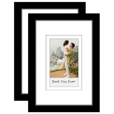 Americanflat Mini Instant Photo Frame with Double White Mat - Display 2.1x3.4 Photos - Black - Multi Pack