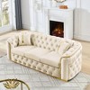 90.6" Velvet 3-Seater Button Tufted Sofa Couch with Gold Stainless Steel Accents for Living Room with 2 Pillows - 3 of 4