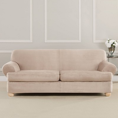 Cement Heavyweight Stretch Faux Suede T-Cushion Sofa Slipcover