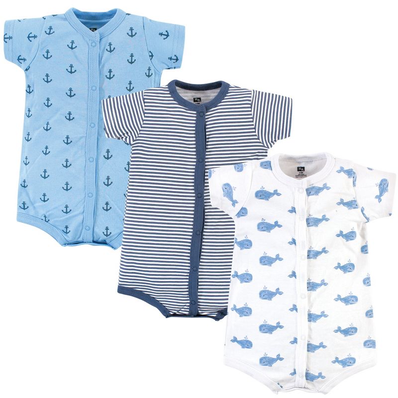 Hudson Baby Infant Boy Cotton Rompers 3pk, Blue Whale, 1 of 6
