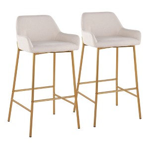 Fabric Padded Contemporary Glam Bar Stool with Backrest and Metal Frame for Kitchen Island or Home Bar, Set of 2 - 1 of 4