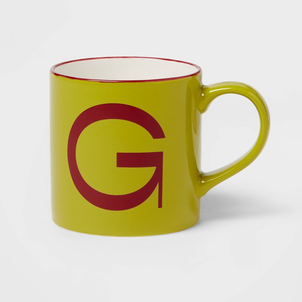 Photos - Glass 16oz Stoneware Monogram Mug 'G' Yellow - Opalhouse™