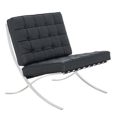 LeisureMod Bellefonte Pavilion Chair - Stainless Steel Frame Accent Chair, Italian Leather Cushions for Living Rooms, Offices, and Lounges
