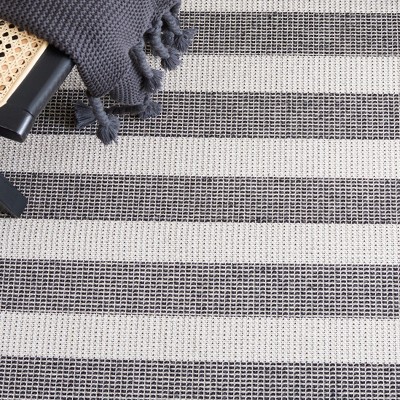 Navy and Grey Synthetic Flat Woven Square Rug