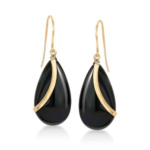 Ross-Simons Pear-Shaped Black Onyx Drop Earrings in 14kt Yellow Gold - 1 of 4