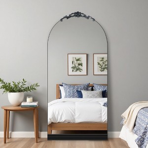 71"x31" Wooden Bottom Striped Full-Body Mirror, Arched Black Full-Length Mirror, Vanity Mirror for Bathroom, Bedroom Entryway, Living/Dressing Room - 1 of 4