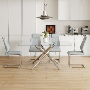5-Piece Dining Set with Tempered Glass Table and 4 PU Chairs - 1 of 4