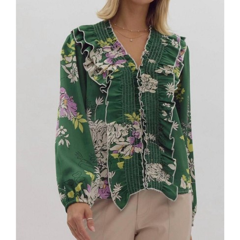 Women's Floral Print V-Neck Top - entro - image 1 of 3