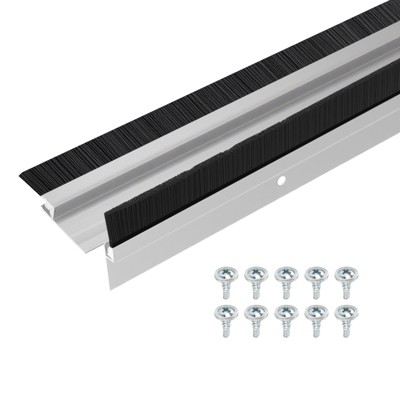Unique Bargains Aluminum Nylon Door Brush Bottom Sweeps 35.46" x 1.69" Silver 2 Pcs