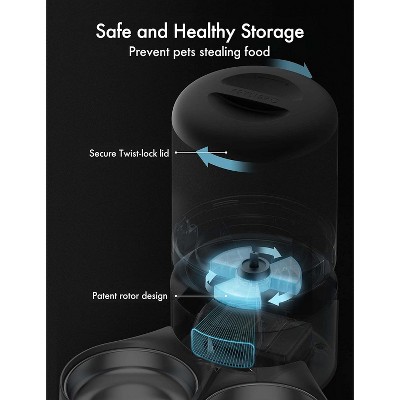 Dual Tray Black Stainless Steel Automatic Pet Feeder