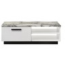 Vynxaria Modern Coffee Table - 47", White (Faux Marble Top), 1 Drawer + Open Shelves, Black Contrasting Base - 2 of 4