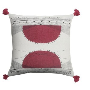 HomeRoots 20" X 20" White Black And Burgundy 100% Cotton Geometric Zippered Pillow - 1 of 4