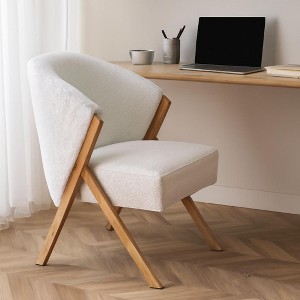 Homy Casa Accent Chair with Upholstered Seat and Angled Wooden Frame, White - 1 of 4