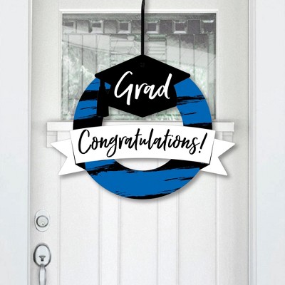 Big Dot of Happiness Blue Grad - Best is Yet to Come - Outdoor Royal Blue Graduation Party Decor - Front Door Wreath