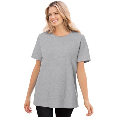 Woman Within Plus Size Waffle Thermal Satin Trim Tee