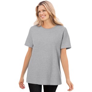 Woman Within Plus Size Waffle Thermal Satin Trim Tee - 1 of 4