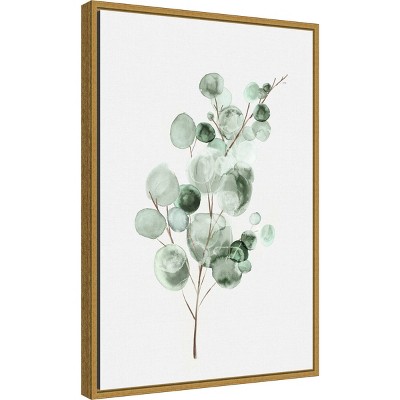 16" x 23" Gold Framed Green Eucalyptus Canvas Wall Art