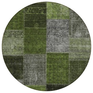 Olive Green And Artichoke Green Patchwork Washable Indoor Outdoor Area Rug - 1 of 4
