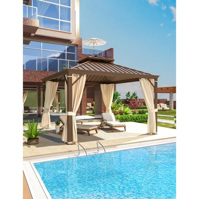 EROMMY 12' x 12' Beige Aluminum and Steel Hardtop Gazebo