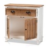 Glynn Wood 2 Door Storage Cabinet White/Brown - Baxton Studio: No Assembly, Weathered Oak Finish, Metal Handles - 2 of 4