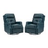 Set of 2 Basilio 28.74 Wide Tufted Wooden Upholstery Genuine Leather Swivel Rocker Recliner with Nailhead Trims| ART OF LIVING DESIGNS - 2 of 4