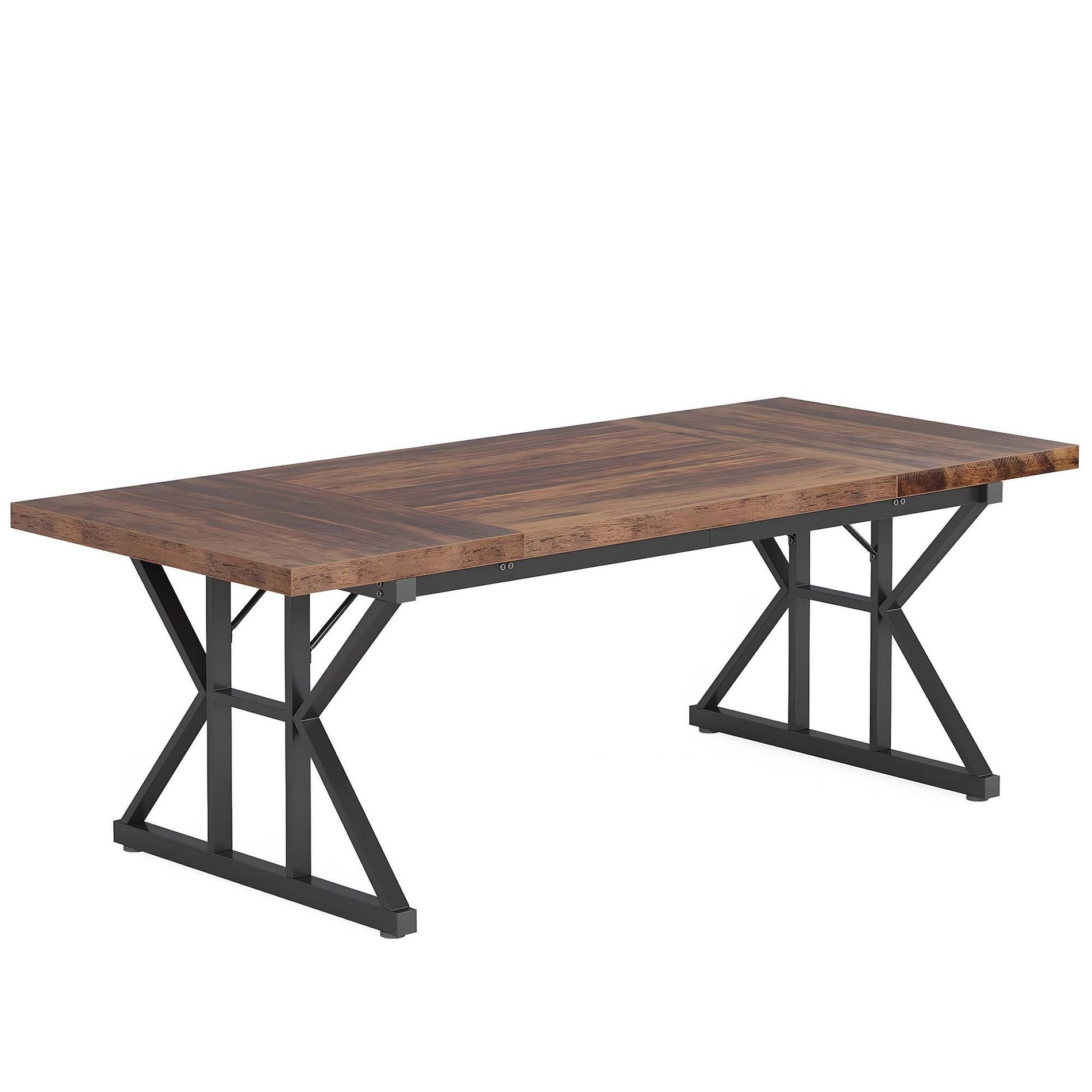 NicBex 70.86" Rectangle Dining Table Modern Center Table with Wood Tabletop for Living Room & Office, Brown+Black