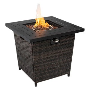 Mondawe Outdoor 28 Inch Wicker Square Gas Stainless Steel Fire Pit Table - 1 of 4