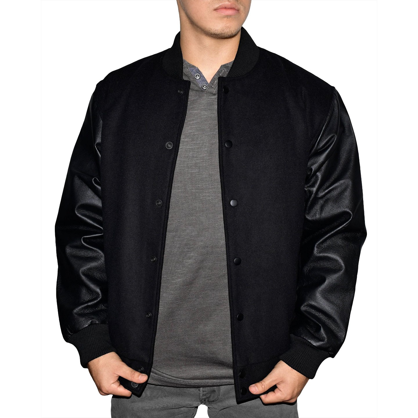 Мужская куртка Victory Outfitters Classic Varsity Leather Jacket Black, цвет: Чёрный — фото 2