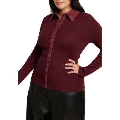 ELOQUII Faux Leather Detail Sweater