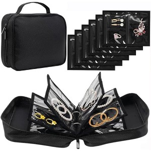 Waterproof Anti-Tarnish Travel Jewelry Box, Foldable Organizer with 36 Compartments for Earrings & Rings, Black - 1 of 4