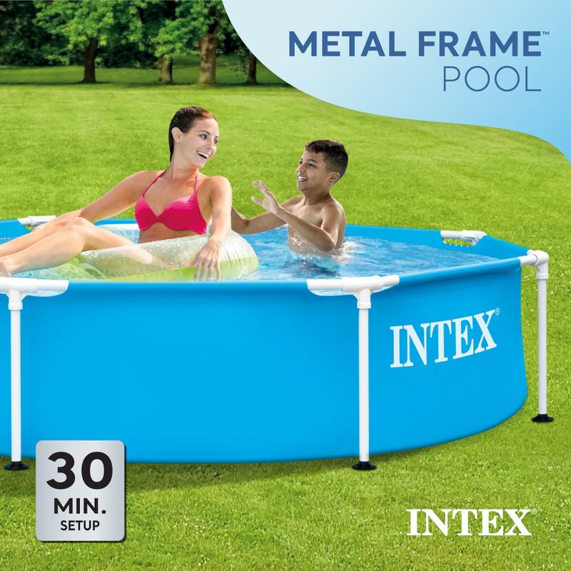 Intex 28205EH 8 Foot x 20 Inch Round Metal Frame Outdoor Backyard Above Ground Swimming Pool with Reinforced Sidewalls, Blue (Pool Only), 4 of 9