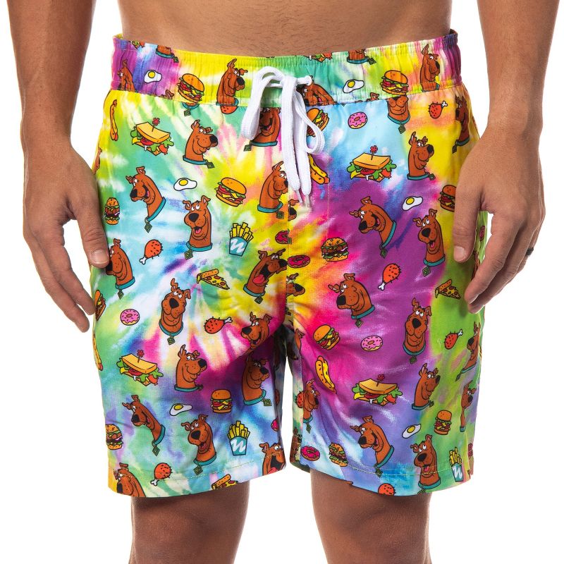 Scooby-Doo Men's Allover Scooby With Snacks Tie-Dyed Design Swim Trunks, 1 of 6
