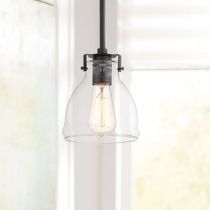 Possini Euro Design Bellis Black Mini Pendant 6" Wide Modern Industrial Clear Glass Bell Shade for Dining Room House Foyer Kitchen Island Entryway, 2 of 8