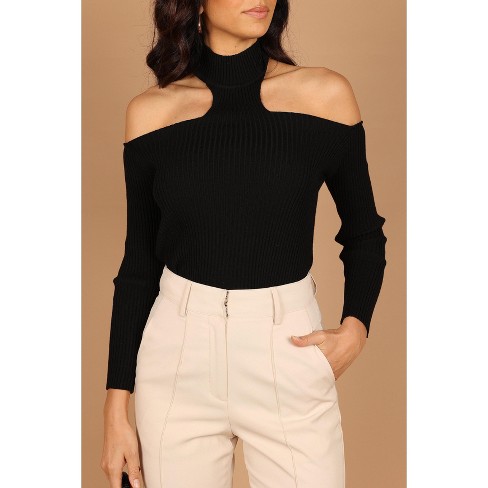 Petal And Pup Kayden Cold Shoulder Cut Out Knit Sweater Black L