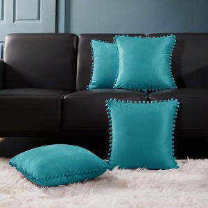 Deconovo Velvet Pom-Pom Decorative Throw Pillow Covers Set, Multiple Sizes, 4-Pack - 1 of 4