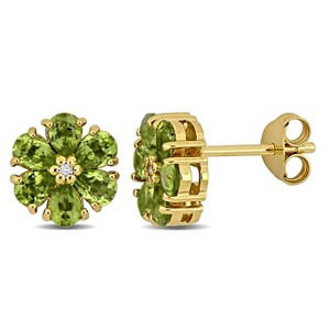 EVERLY JEWELRY | Yellow Plated Sterling Silver 1-4/5 CT TGW Peridot and White Topaz Flower Design Stud Earrings - 1 of 4