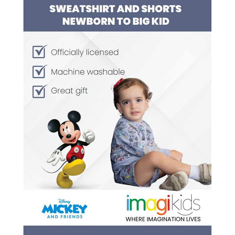 Disney Mickey Mouse French Terry Sweatshirt & Shorts Grey, 3 of 8
