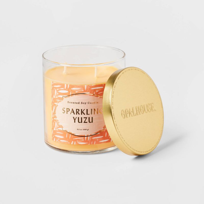 Clear Glass Sparkling Yuzu Lidded Jar Candle Pale Orange - Opalhouse™, 3 of 8