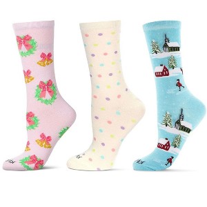MeMoi 3 Pair Women's Winter-Themed Novelty Crew Socks - 1 of 4