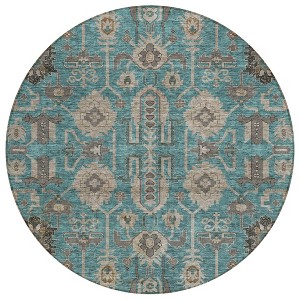 Teal Blue Aqua And Beige Oriental Washable Indoor Outdoor Area Rug - 1 of 4