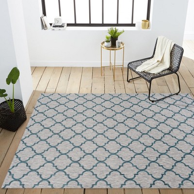 Moroccan-Inspired Gray/Teal Trellis 8'x10' Synthetic Area Rug