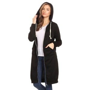Anna-Kaci Women's Pocket Front Zip Up Long Sleeve Over-Sized Hoodie- X Large,Black - 1 of 4